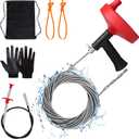 Drain Auger 33 ft, Plumbing Snake Hair Clog Remover Drain Snake Flexible Grabber Heavy Duty Sink Cleaner Tools for Shower Bathtub Bathroom Kitchen Pipe, Red