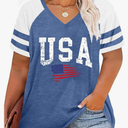 Plus Size Tops American Flag Shirts Womens V Neck Patriotic Tshirt USA Graphic Tee 4th of July T-Shirt Blue 2 XL