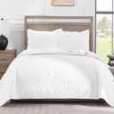 Exclusivo Mezcla Reversible King Size Quilt Bedding Set with Pillow Shams, Lightweight Quilts King Size, Soft Bedspreads Bed Coverlets for All Seasons - (White, 104"x96")
