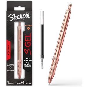 Sharpie S-Gel Gel Pen, Copper Metal Body, Medium Point (0.7mm), Black Ink, Includes 1 Pen and 1 Additional Ink Refill