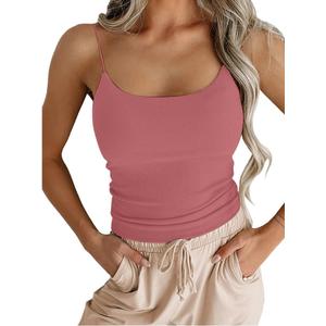 Women's Sexy Sleeveless Spaghetti Strap Ribbed Camisole Tank Tops (Medium, Pink)