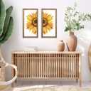 pechpell Set of 2 Sunflower Wall Decor Wood Framed, Wooden Summer Wall Art, Yellow Sunflower Pictures Kitchen Bedroom Bathroom Living Room Office Decorations for Home