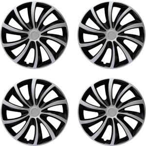Hubcap Wheel Cover Replacement R16 Hub Caps Universal-Fit Steel Wheel Rim Cover ABS Material Exterior Accessories for Car Truck SUV -Set of 416-inchSilver-Black