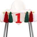 CIEQR Christmas First Birthday High Chair Banner - Oh What Fun it is to be One Highchair Banner, Red and Green 1st Birthday Tassel Banner for Party, Cake Smash, Photo Props