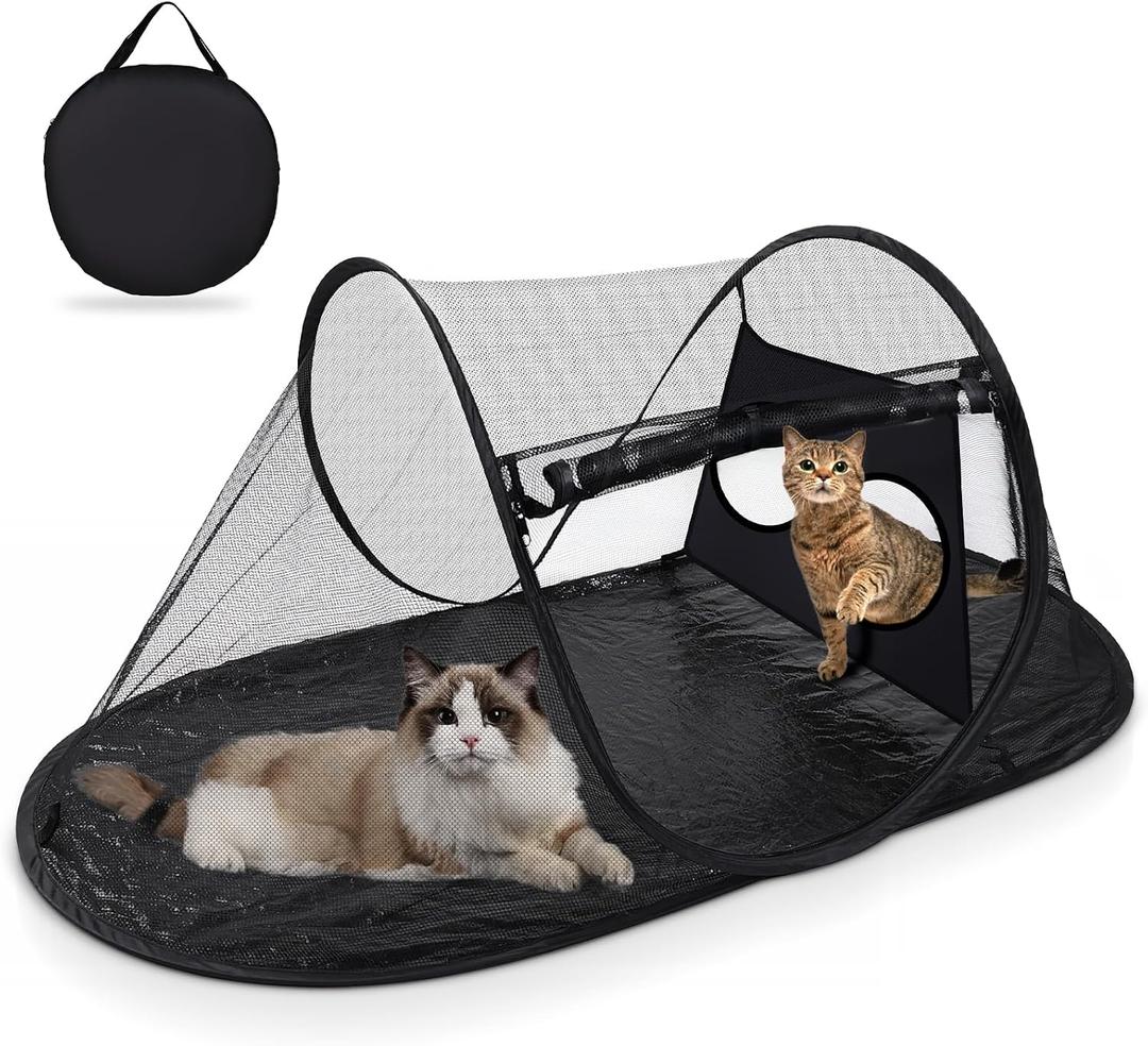 Tailtastic Outdoor Cat Tent with Removable Interactive Fabric,Outdoor Cat Enclosures for Indoor Cats, Portable Pet Playpen Ideal for Hiking, Traveling, and Sunbathing-Black