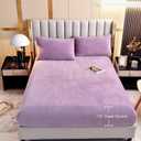 LweiPsqLin Velvet Fitted Sheet,Fleece Plush Bed Sheet Mattress Protector Cover with 15'' Deep Pocket Warm Fuzzy Bottom Sheet (Not Include Pillowcases) (Lavender, Queen)