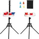 2 Sets Cornhole Scoreboard with Drink Holders, Adjustable Foldable Tripod Stand with Magnetic Markers for Backyard, Outdoor Games