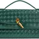 Woven Clutch Purses for Women, Formal Satchel Leather Evening Bag Shoulder Handbag (Emerald Green)