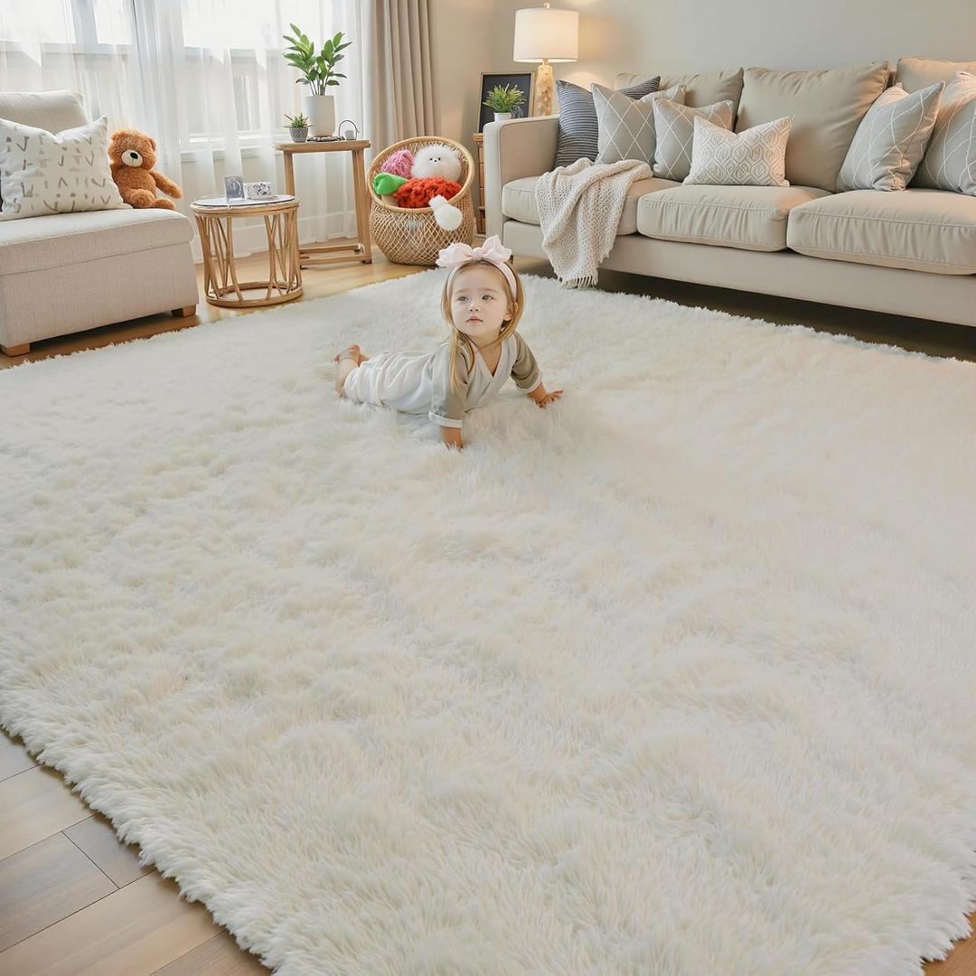 Area Rugs for Living Room Bedroom, Large Area Rug Shaggy Carpet Soft Plush Furry Bedside Rug, Rugs for Home Decor (Cream, 8 x 10)
