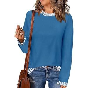 PrinStory Women's Long Sleeve Sweaters Loose Fit Crewneck Pullover Tops with Side Slits 2025 Fall Outfits Fashion Clothes, Size M