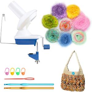Manual Weaving Ball Winder for Bundles Wool Yarn Cake Making, Come with 10oz Assorted Novelty Yarn Skeins, Handy Spinner for Crochet Knitting Lovers Mix Fantastic Fiber Thread