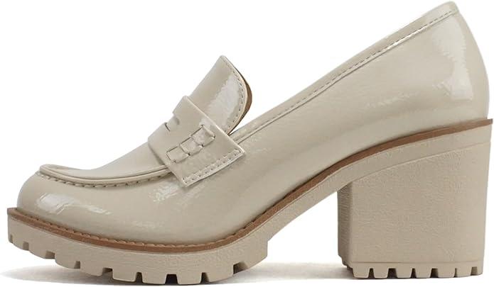 Soda “Kinder” ~ Women Slip On Chunky Mid Heel Lug Sole Penny Loafer Shoe, Size  7