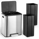 GAOMON Kitchen Dual Trash Can and Recycling Bin, 2 x 4 Gallon Stainless Steel Trash Can, 30 Liter, Removable Inner Bin and Soft Close Lid, Suitable for Home, Office, Business - Silver