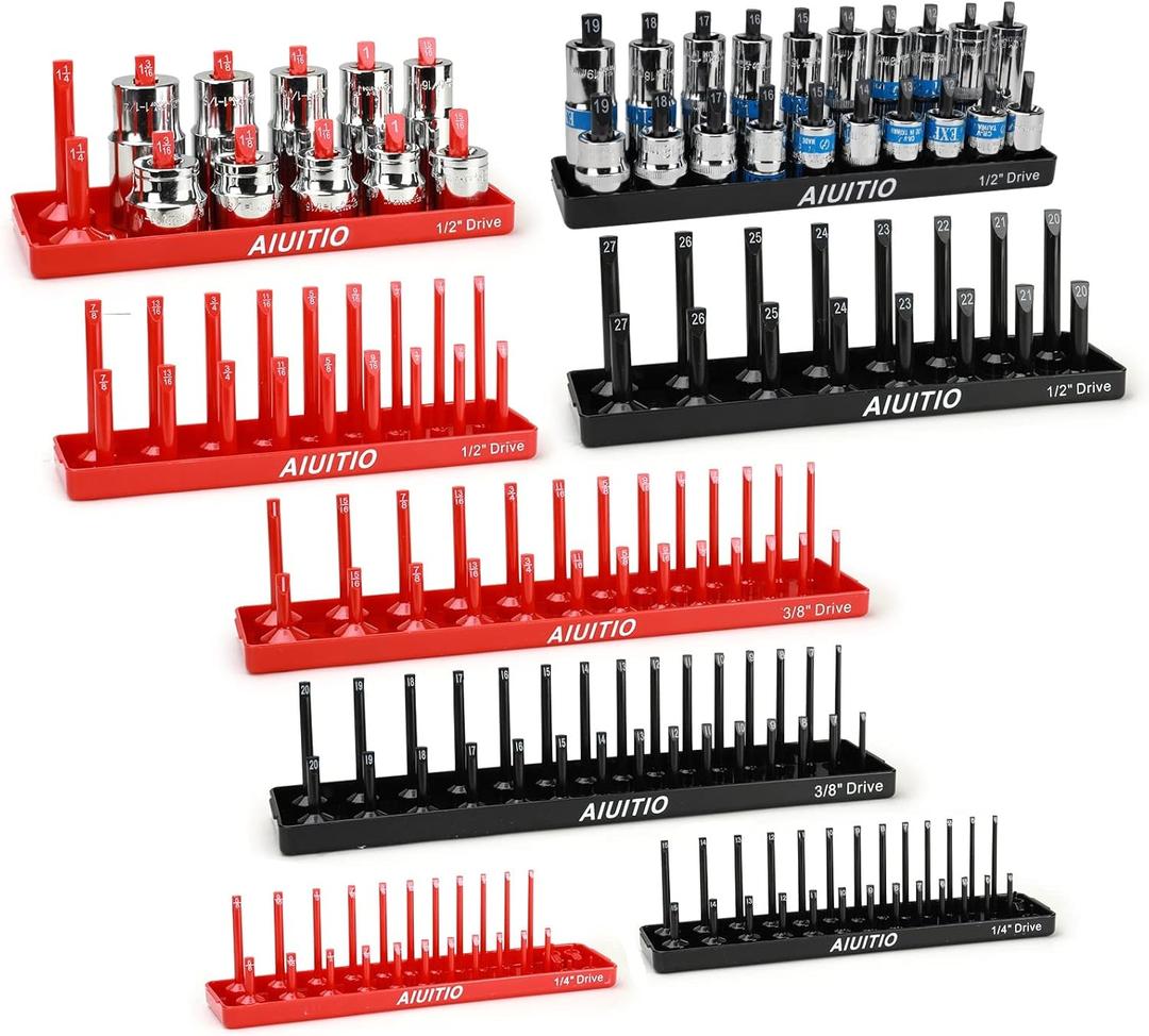 8 Piece Metric & SAE Socket Organizer Tray Set, 1/4-Inch, 3/8-Inch & 1/2-Inch Drive Standard & Deep Socket Holders for Toolboxes, Store 176 Sockets