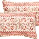 Design Euro Linen Rectangle Throw Pillow Covers 12"x20" Pack of 2, French Country Cushion Covers with Orange Morris Floral Pattern Decoration Pillowcases for Bed, Living Room, Outdoor, Car