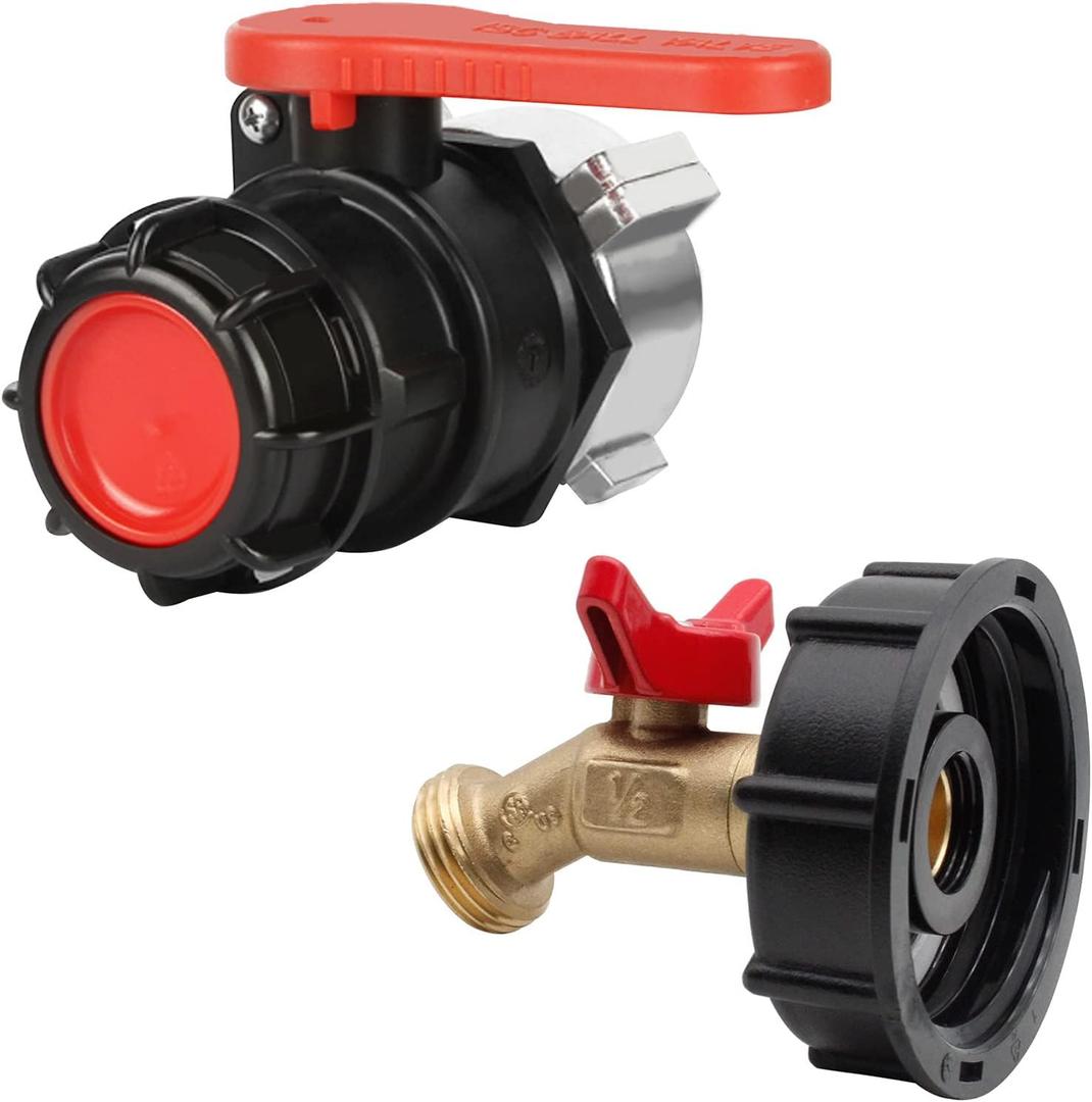 IBC Tote Adapter, 2.95" (75 mm) Coarse Thread IBC Tote Valve (S75x6 NPT DN50 Heavy Duty Tote Tank Drain Connector Replacement for IBC Water Tote) + 2'' Coarse Theard IBC Tote to Garden Hose Adapter