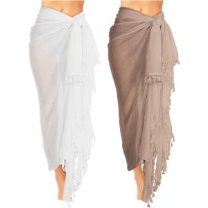2 Pieces Women Beach Batik Long Sarong Swimsuit Cover up Wrap Pareo with Tassel for Women Girls (XL)