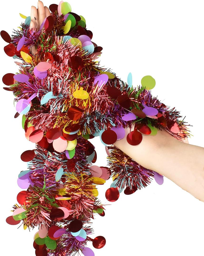 6PCS 39.36 Feet Christmas Tinsel Garland Collapsible Colorful Sequin Garland Xmas Tree Tinsel Hanging for Christmas Party Indoor and Outdoor Apartment Party Decorations