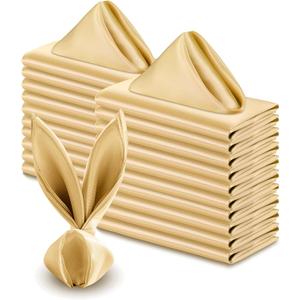 VACVELT 50 Pack Gold Satin Napkins 17x17 Inch for Wedding, Elegant Dinner, Square Table Decor, Restaurant, Banquet, Graduation Party