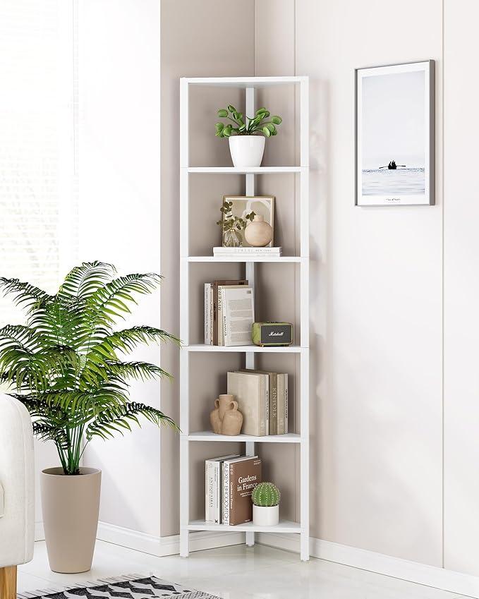 TUTOTAK 6Tier Corner Bookshelf, Corner Shelf for Small Space, Narrow Display Corner Shelf Stand with Storage Rack, for Living Room, Bedroom, White BS05BW006, 10.2"D x 10.2"W x 58.5"H