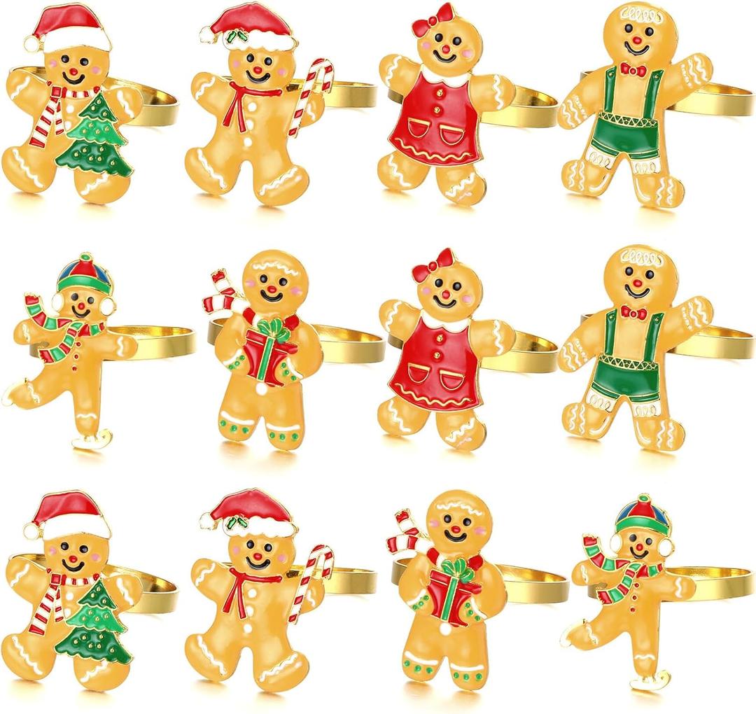 WILLBOND 12 Pieces Christmas Napkin Rings Holders for Christmas Dinners Parties Wedding Adornment Table Decoration Accessories (Adorable Style)