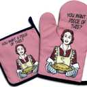 Jxubeuro You Want a Piece of This, Funny Oven Mitts and Pot Holders Sets of 2, Silicone Non-Slip Oven Mitts, Kitchen Gift for Women, Bake Lover Gift, Housewarming Gifts