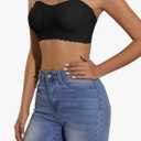 Women's Scallop Trim Strapless Bandeau Bra Non Slip Padded Wireless Bralettes with Clear Straps, M