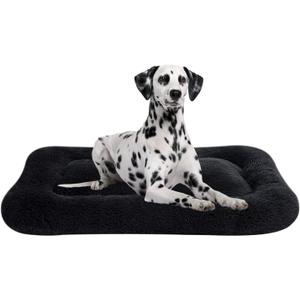 Coohom Deluxe Plush Dog Bed Pet Cushion Crate Mat,Fulffy Comfy Kennel Anti-Slip Washable Pad for Medium Large X-Large Dogs(XX-Large, Black)