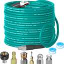 Selkie Pressure Washer Sewer Jetter Kit - 100Ft X1/4" Hydro Drain Jetter Cleaner Hose, Corner, Rotating and Button Nose Sewer Jetting Nozzle Waterproof Tape,Orifice 4.0 4.5,1/4 Inch NPT,5800 PSI