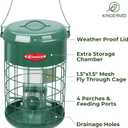 Kingsyard Upgraded Metal Squirrel Proof Caged Bird Feeder for Outdoor Hanging, 4 LBS Large Capacity Tube Bird Feeder with 4 Feeding Ports & Perches, Weatherproof Seed Tray, Green