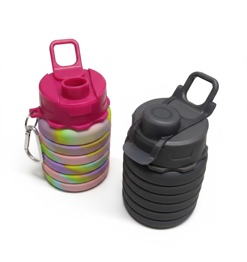 Silicone Collapsible Water Bottles, 16oz 500ml Portable Foldable Expandable Water Bottle Sports Cups, Leak Proof Reusable BPA Free, for Outdoor Activities Travel