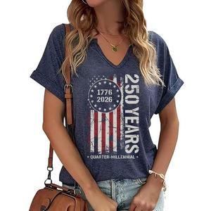 4th of July V Neck Shirts for Women Casual American Flag USA Graphic Patriotic T-Shirt Memorial Tops Party Tee (Blue, XL)