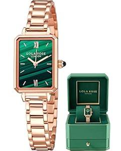 Lola Rose Classy Watches for Women, Women's Wrist Watch with Rose Gold Stainless Steel Band, Womens Watch with Green Dial, Watch for Ladies Gift