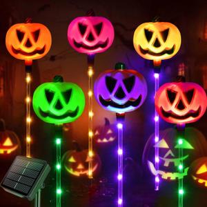 Homeleo Set of 6 Solar Pumpkin Pathway Lights for Halloween Decorations Outdoor, Color Changing Outdoor Lights, Light up Jack O Lantern Pumpkins Party Porch Yard HLD578