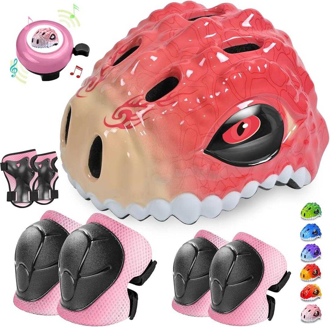 Toddler/Kids Bike Helmet Set for Boys Girls 3D Adjustable Kids Helmet Protective Gear Set Knee Elbow Wrist Pads and Multi-Sports Skateboard Scooter Cycling Roller Balance Bike (Size S, 48-54cm)