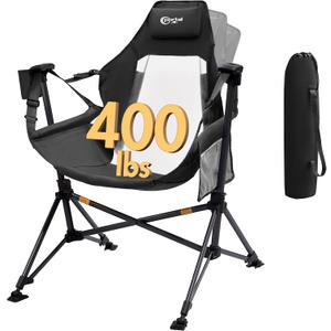 Portal Hammock Camping Chair, Portable Outdoor Swinging Chairs with Adjustable Back and Height for Lawn, Backyard, Patio, Supports 400 lbs, Breathable Mesh High Back, Black