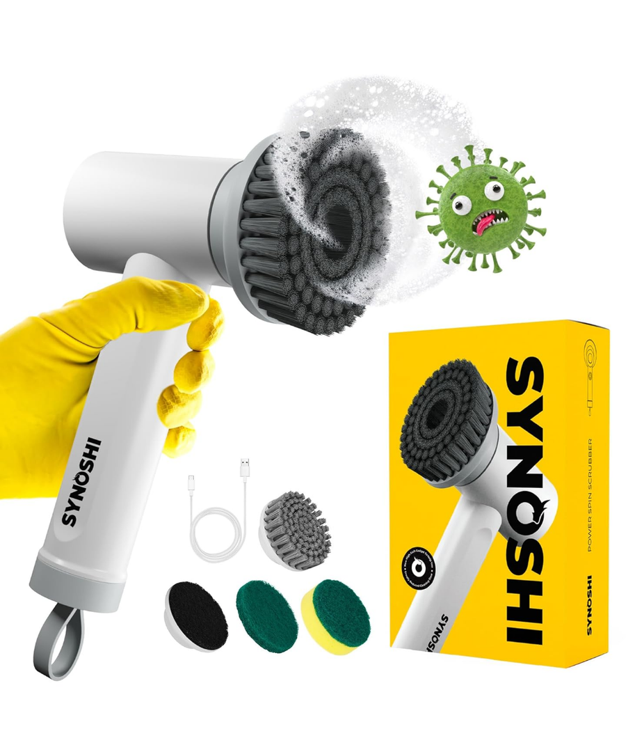 Electric Spin Scrubber, Power Cleaning Brush with 3 Heads, Cordless Waterproof Shower Scrubber with Dual Speed, Perfect for Cleaning Bathroom, Tile, Cars, Floor. Electric Scrub Brush for tub