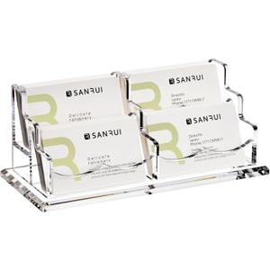 SANRUI Acrylic Business Card Holder for Desk, Horizontal Clear Name Card Display Stand Desktop Display Stand for Business Cards, Business Card Organizer, Perfect for Offices & Professionals 4 Slots