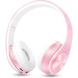 RAT TAIL V5.3 Bluetooth Headphones Over-Ear, Foldable Wireless and Wired Stereo Headset Micro SD/TF, FM for Cell Phone,PC,Soft Earmuffs &Light Weight for Prolonged Wearing (Pink)