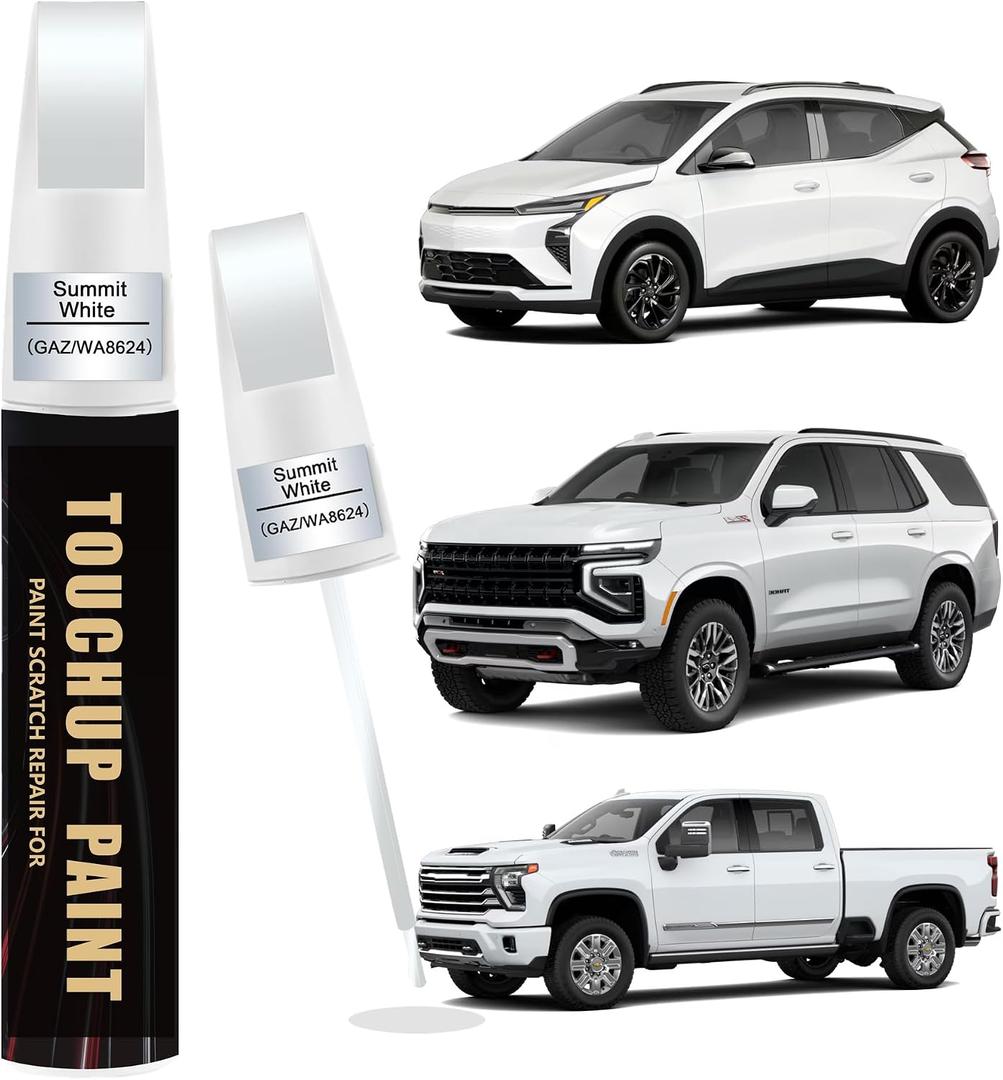 2 x Summit White(GAZ/WA8624) Car Paint Touch Up Pen for Chevy, 2-In-1 Color Accurate Touch Up Car Scratch Repair Paint Exact Match Chevy Series Premium Automotive Scratch Remover for Nicks & Chips Repair, 0.4 Fl Oz (EXP 10/23/29)