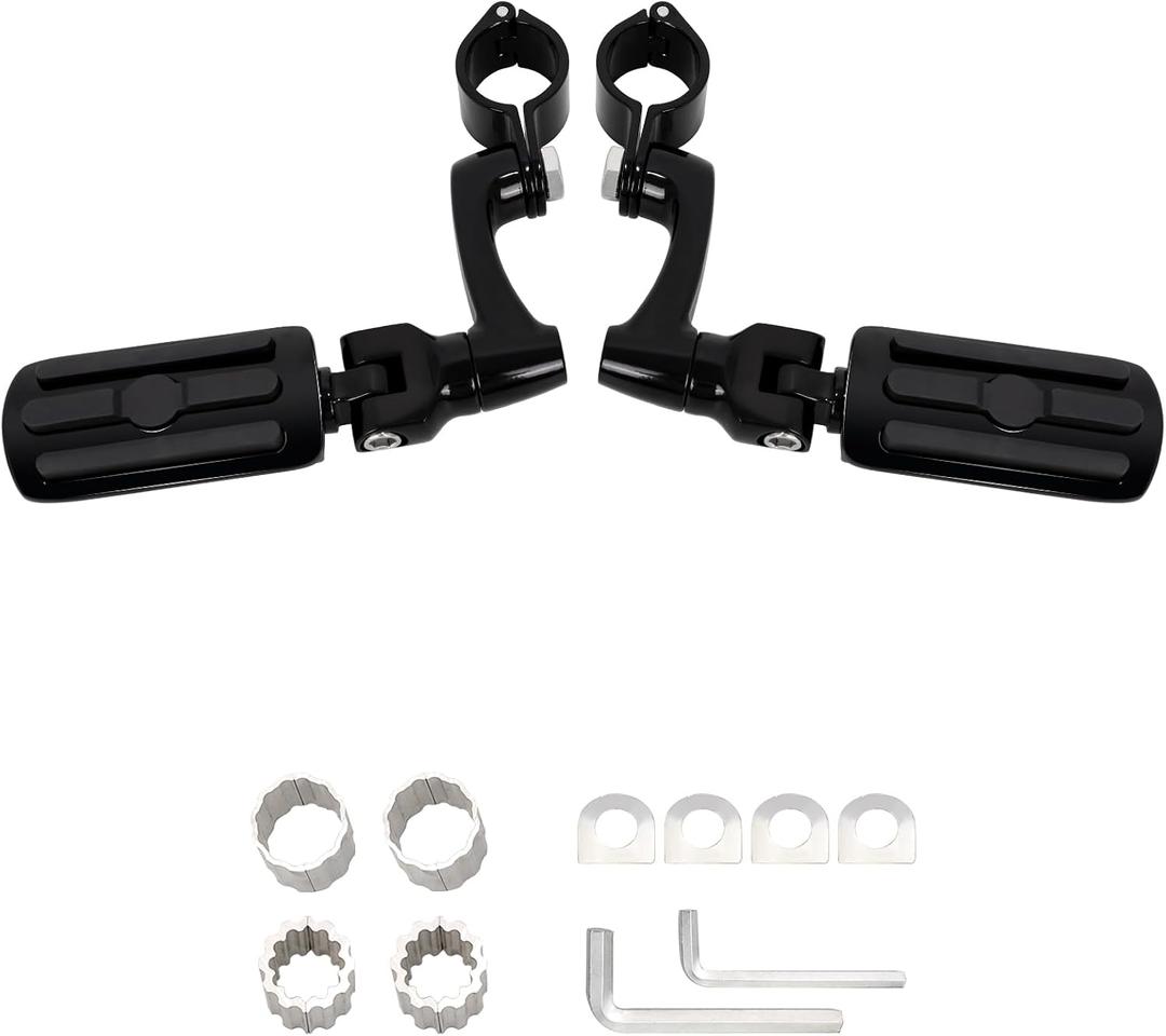 FOVPLUE 1", 1.25" Highway Footpegs,Adjustable Highway Peg for Harley Touring Softail Dyna Sportster Honda Kawasaki Suzuki Yamaha Indian Victory with 1", 1-1/4",22-35mm Engine Guards/Tubing,Gloss Black