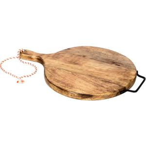 Wooden Round Chopping Board with Handle & Hanging Rope | 12-Inch Pizza Serving Tray | Rustic Wooden Cutting Board & Party Serving Platter (Design1)