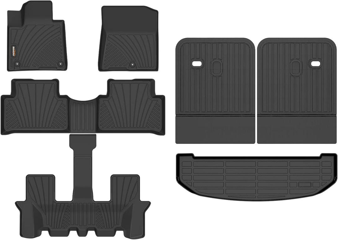 Binmotor-All Weather Floor Mats Cargo Liner Custom Set for Kia Sorento 2021-2025 2026 6/7 Passenger(Not for Hybrid), Heavy Duty TPE Car Floor Liners for Sorento Accessories