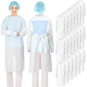TrelaCo 20 Pack Disposable Isolation Gowns PPE Gowns Set with Sleeves Thumb Loops Waist Ties 46 Inch Large Waterproof CPE Odorless Disposable Gown for Home Isolation, Lab, Dental, Beauty (White)