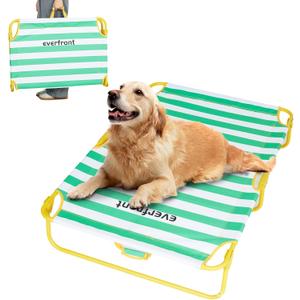 everfront Dog Elevated Bed Foldable Portable Raised Bed Camping cot Outdoor Summer Dog Bed (Large, GreenStripes-Oxford Fabric)