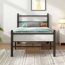 Twin Bed Frames with Headboard and Footboard, 14 Inch Metal Platform Twin Size Bed Frame with Steel Slat Support, No Box Spring Needed, Noise Free, Easy Assembly, Black