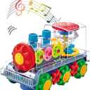 ABK Gear Train Toy, Transparent Electric Kids Gear Train with Flashing Lights, Early Educational Musical Train Set Birthday Gift for Boy and Girl (Train Engine), OM-TC-01
