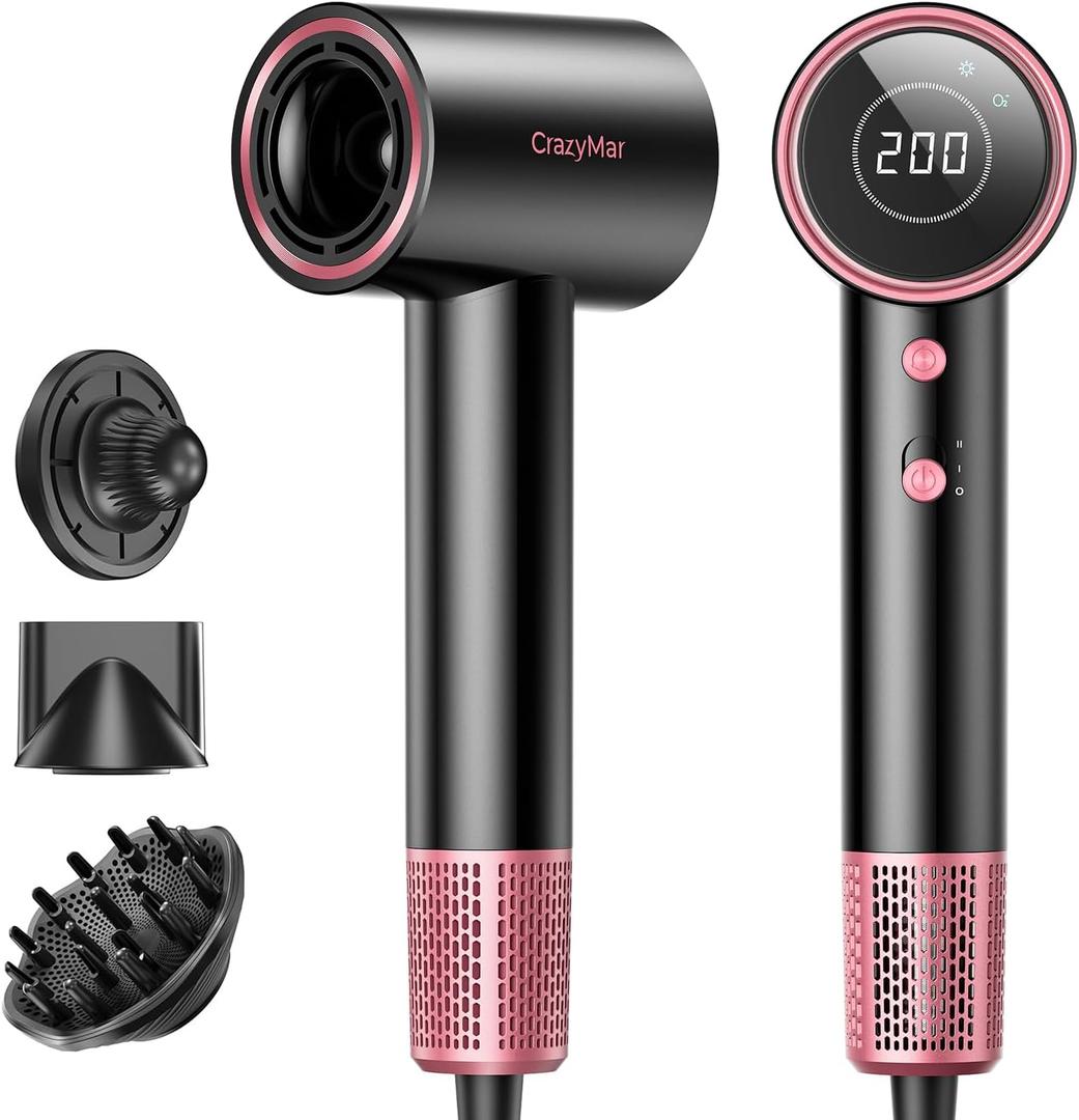 Ionic Hair Dryer with Diffuser and Concentrator- 180000 RPM High Speed Blow Dryer, 3 Min Fast Drying, Heat-Control, Low Noise, Lightweight, Salon Professional Blow Dryer for Women, Men (Rose Pink)