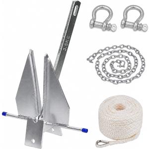 Fluke Style Boat Anchor Kit, Heavy Duty Galvanized Danforth Anchor, 8LB