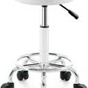 Rolling Stool with Wheels - Swivel Small Office Chair with Footrest, PU Leather Shop Stool for Office Spa Studio Lab Counter Salon Home Work Bar Kitchen Shop Teach Medical Facial, White